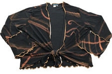 Linda Tilson Womens Blouse Sz M Black Boho Stretch Tie-Front Long Sleeve picture