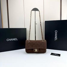 CC CH@NEL 26B Dark Brown Suede Mini Flap Bag Gold HW 20x11cm Ref 6820 picture