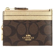 Coach Mini Skinny ID Case In Signature Canvas Coin Purse Key Ring Small Wallet picture