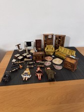DOLLHOUSE AND ASSORTED MINIATURE FURNITURE, ACCESSORY LOT VINTAGE TO ANTIQUE picture