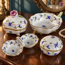 ❖ FIND Herend Blue Garland 4pc Porcelain Set Trinket Box Hand Painted Hungary picture