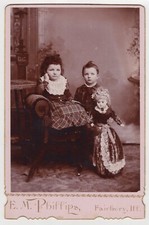 TWO ADORABLE LITTLE GIRLS AND THEIR EXQUISITE DOLL : FAIRBURY, ILLINOIS picture