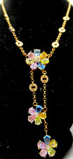 Beautiful Pastel Crystal Dangling Flower Necklace picture