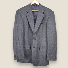 Alan Lebow Cashmere Sport Coat Jacket Men 42R Gray Herringbone 2 Button Blazer picture