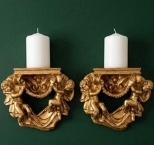 Vintage Gold Cherub Angel Resin Floating Shelf Wall Decor Hollywood Regency MCM picture