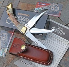 Vintage (80's era) BROWNING BIG GAME Model 504 Triple Blade with Brass & STAG picture