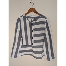 Habitat Clothes to Live In Size M Gray White Blouse Top Artsy Lagenlook Preppy picture