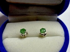 Stunning Natural Green Emerald Stud Earrings Stamped S925 Silver Setting New-BIN picture