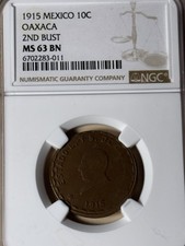1915 MEXICO OAXACA KM-722 10C NGC MS63 BN High Grade Example picture