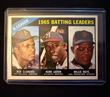 1966 Topps Baseball League Leaders #215 Clemente Aaron Mays Called Bob Variation picture