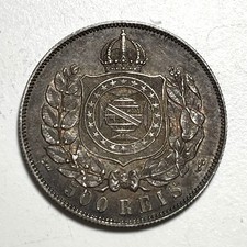 1867 Brazil Silver 500 Reis XF Details Natural Toning - Great World Silver - RW5 picture