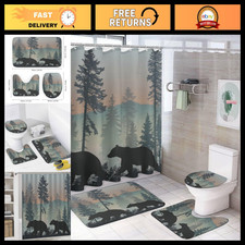 4Pcs Cute Animal Forest Shower Curtain Set, Non-Slip Rugs & Toilet Lid Cover, 72 picture