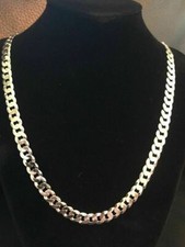 Men's Flat Miami Cuban Link Chain Solid 925 Sterling Silver 8mm Thick Italy Made picture