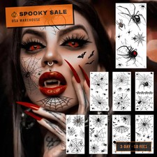 8 Sheets Large 3D Spider Web Temporary Tattoos Halloween Makeup Kit For Women Ad picture