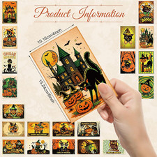 Vintage Halloween Postcards Bulk 4x6 Inches Orange Black Cat Witch Pumpkin Pack picture