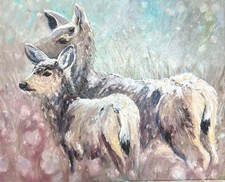 Sophie Dare Original Art 16x16  Oil on Canvas Deer Mother and Fawn picture