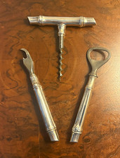 Vintage Pedro Durán Spanish .915 Silver 3pc Bamboo Bar Set Mid-Century C. 1950 picture