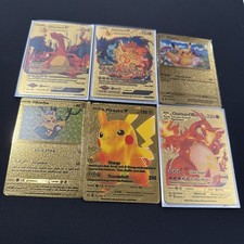 Pokémon Company 6-Card Pokemon Gold Foil Lot: Charizard V/VMAX, Pikachu Fan Art. picture