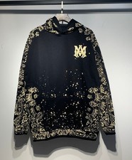 AMIRI Vintage Bandana Print Pullover Hoodie Y2K Distressed Streetwear Oversized picture
