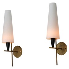 Large Pair of 1950s Italian Brass & Opaline Glass Wall Lights Mid Century picture