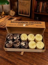Vintage Crisloid Backgammon Checkers Set Smooth Marbelized Men Brown & Cream 30  picture