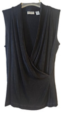 Chico's Travelers Blouse Faux Wrap Size 1 Womans M Black Knit Sleeveless picture