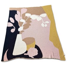 Anthropologie Vanessa Cotton Throw Blanket 50x60 Floral Motif Abstract Art Deco picture