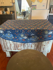 Williams-Sonoma Round Tablecloth 90 in Blue Floral Berries 100%Cotton picture