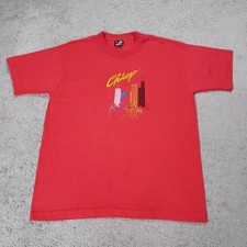 Vintage Chicago Shirt Men L Red Single Stitch 90s City Destination Embroidered picture