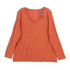 NWT J JILL Pima V-Neck Long Sleeve Tee GINGER Orange Size XL picture