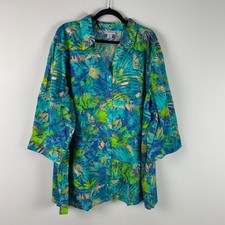 Catherines Button Up Shirt Size 4X Lightweight Cotton 3/4 Sleeves Blue Green picture