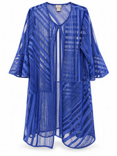 NWT Chico's Size 3 16/18 Blue Sheer Mesh Striped Long Duster Cardigan picture
