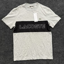 NWT Lacoste Mens Colorblock Big Logo T-Shirt Gray Black Size Small FR 3 TH1712 picture