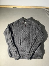Vintage LL Bean Wool Fisherman’s Knit Sweater Mens L Made In Ireland Grey Chunky picture