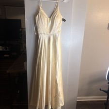 Sequin Hearts Womens 3 Ivory Satin Solid V-Neck Strappy Maxi Dress Long picture