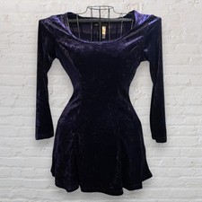 VTG All That Jazz 90s Dress M Purple Crushed Velvet Scoop Neck Goth Skater Mini picture
