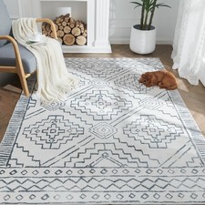 5 x 7 Medium Rugs  Moroccan Geometric Area Rug Washable Non-Slip Bedroom Gray picture