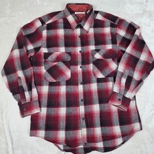 VINTAGE Sears Roebuck Flannel Shirt Mens M Red Black Plaid Long Sleeve Workwear picture
