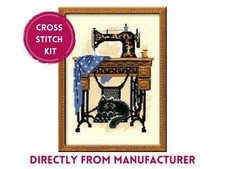 RIOLIS Counted Cross Stich Kit 857 Cat with Sewing Machine- Black Cat Sleeping picture