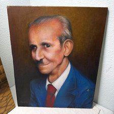 JaneII Signed OOAK Original Realism Canvas Portrait Man Blue Suit Red Tie picture