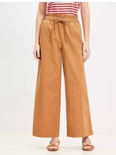 Ann Taylor LOFT Breezy High Rise Relaxed Wide Poplin Pant Minimalist Brown Small picture