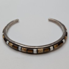 Vintage Southwestern Sterling Channel Inlay Cuff Bracelet 6.5