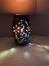 vintage Mexican Tonalá-style folk art cut-out pottery lamp picture