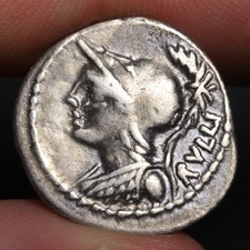 Minerva Denarius 100BC Ancient Rome Republic Silver Coin Rullus Cabinet Toning picture