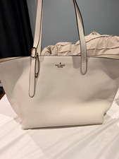 Kate Spade New York Ivory Pebbled Large Tote Bag Gold Hardware Double Handles picture