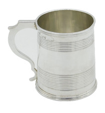 Victorian Sterling Silver Lined Pattern Christening Mug Antique 1847 London picture