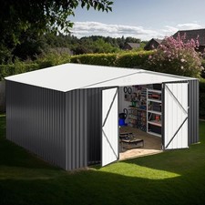 12x14FT Metal Storage Shed, Lockable Outdoor Tool Shed for Garden ,Patio,White picture