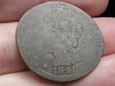 1848 Braided Hair Large Cent Penny- About Good Details, Flattened picture