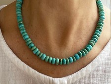 AAA 8mm Kingman Turquoise Blue Green Beads Necklace Silver Rondelle Jewelry Gift picture
