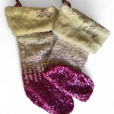 2 vintage early 00s Juicy Couture Y2K pink sequin Christmas stockings with gradi picture